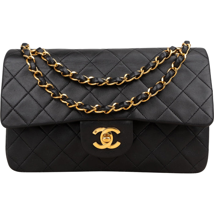 Chanel Quilted Lambskin Small 24K Gold Double Flap Shoulder Bag