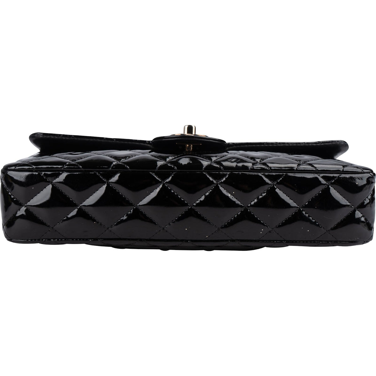 Chanel Quilted Patent Leather East West Single Flap Shoulder Bag