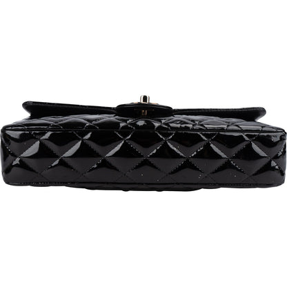 Chanel Quilted Patent Leather East West Single Flap Shoulder Bag