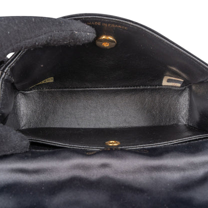 Chanel Navy Quilted Satin Top Bar 24K Gold Single Flap Small Crossbody Bag