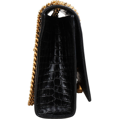 Saint Laurent Croc-Embossed Leather Kate Tassel Chain Crossbody Bag