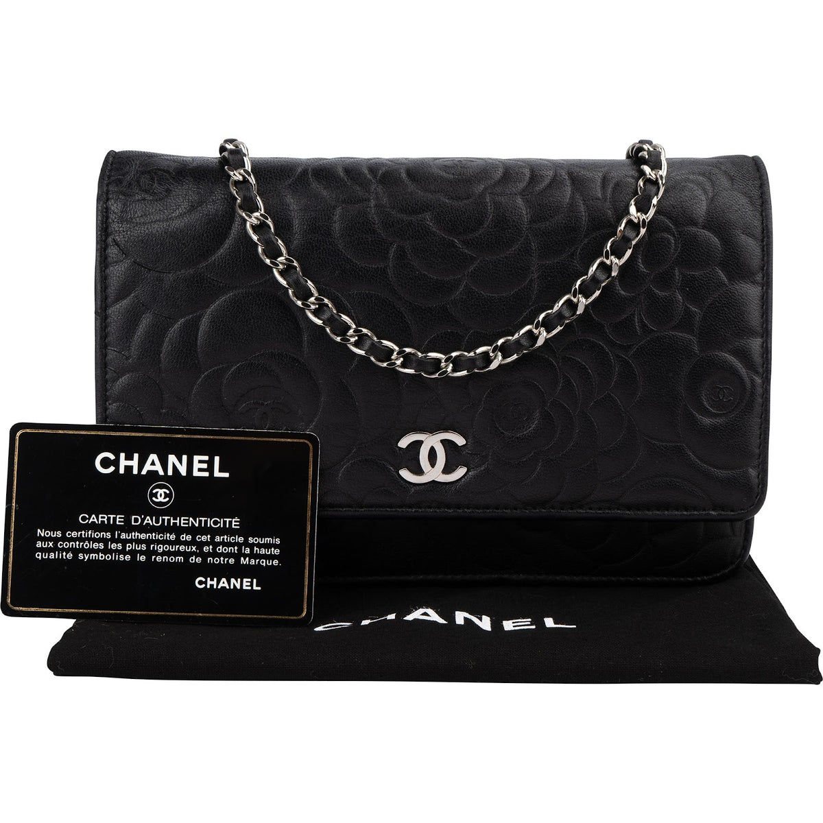 Chanel Camellia Embossed Lambskin Wallet On Chain Crossbody Bag