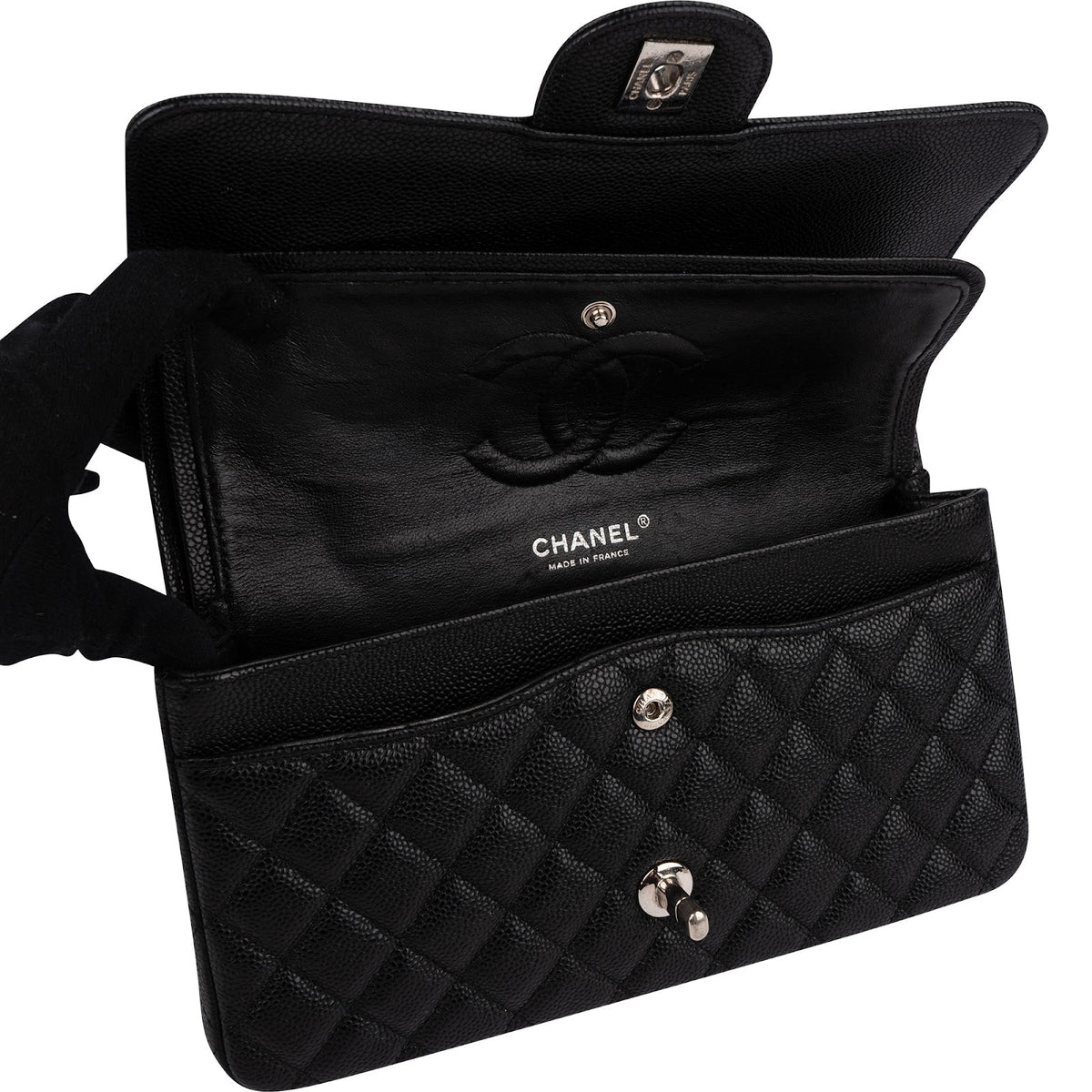 Chanel Quilted Caviar Leather Palladium Medium Double Flap Shoulder Bag