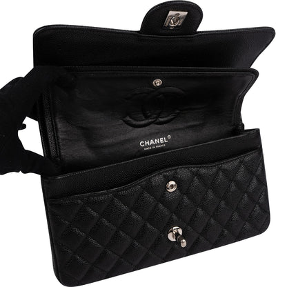 Chanel Quilted Caviar Leather Palladium Medium Double Flap Shoulder Bag