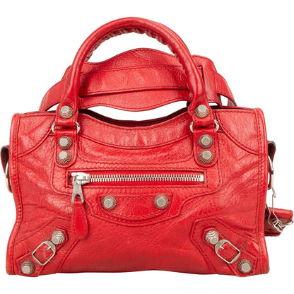 Balenciaga Red Leather Mini City Handbag