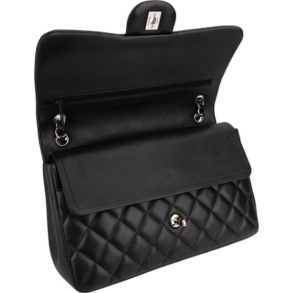 Chanel Quilted Lambskin Palladium Jumbo Double Flap Crossbody Bag