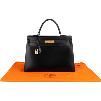 Hermès Noir Boxcalf Kelly 35 Sellier Handbag