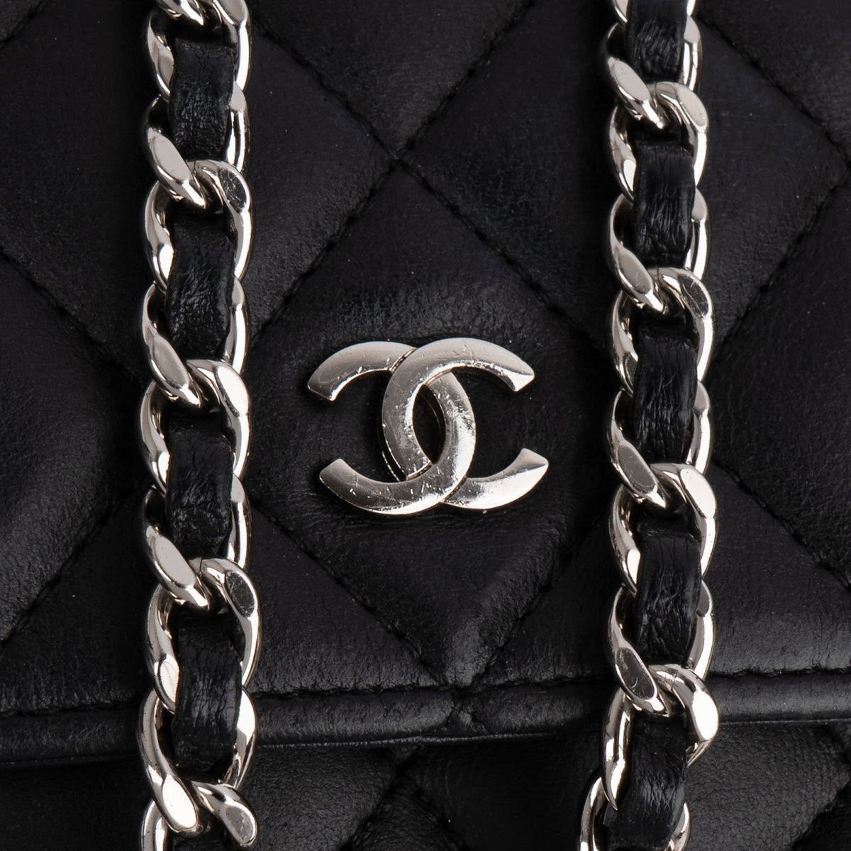 Chanel Quilted Lambskin Palladium Wallet On Chain Crossbody Bag
