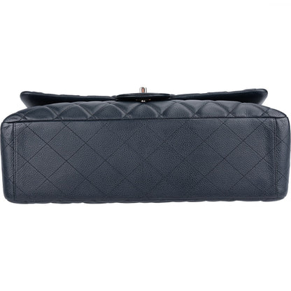 Chanel Navy Qulited Caviar Leather Maxi Double Flap Crossbody Bag