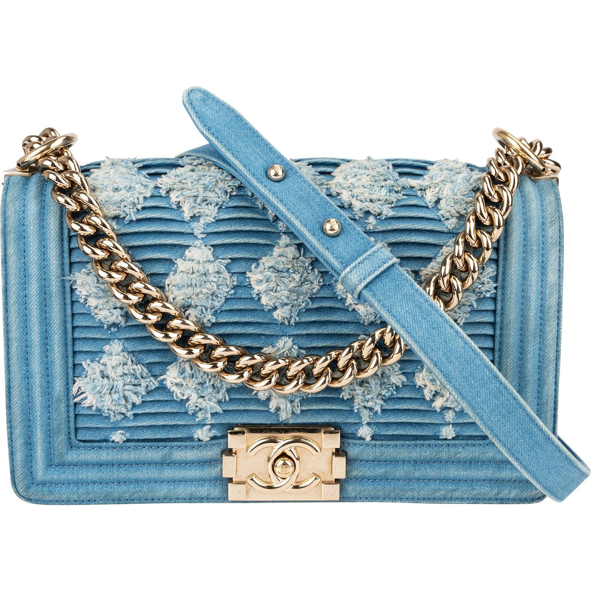 Chanel Distressed Denim Medium Boy Single Flap Crossbody Bag