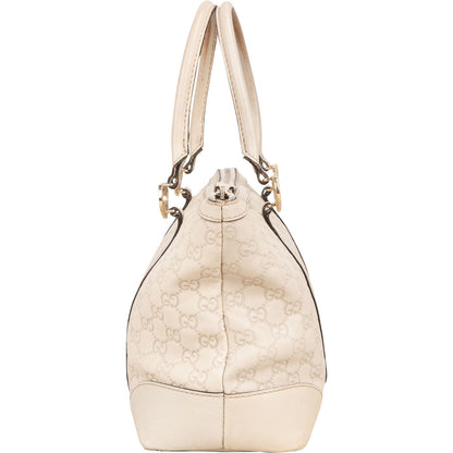 Gucci GG White Leather Guccissima Twin Heart Handbag