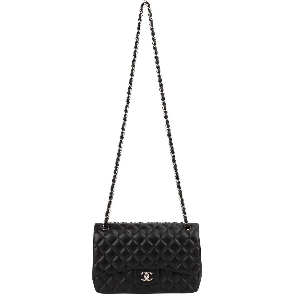 Chanel Quilted Lambskin Palladium Jumbo Double Flap Crossbody Bag