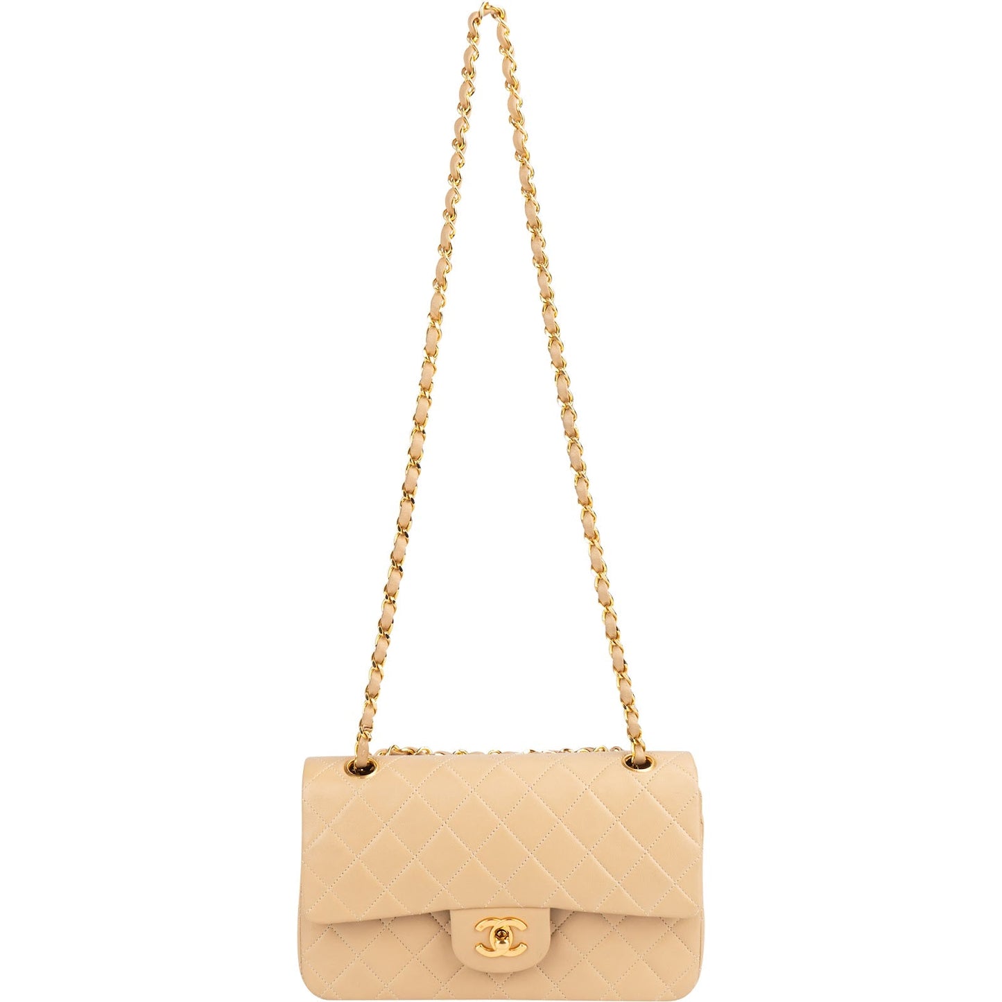Chanel Quilted Lambskin 24K Gold Small Double Flap Shoulder Bag