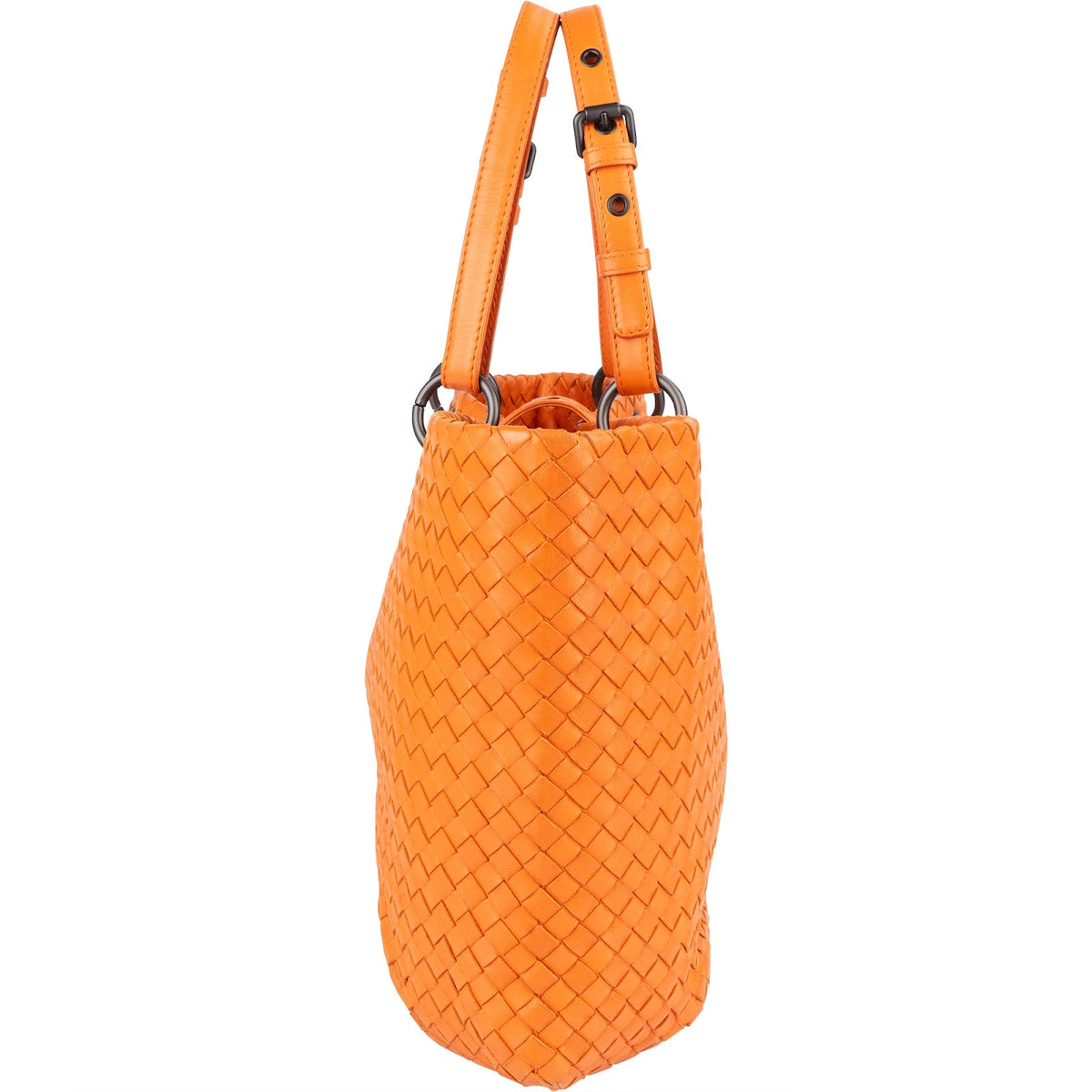 Bottega Veneta Orange Intrecciato Leather Capri Lock Tote Handbag