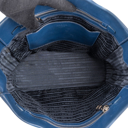 Prada Blue Leather Tote Shoulder Bag