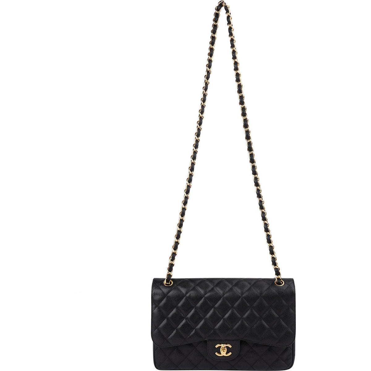 Chanel Quilted Caviar Leather Jumbo Double Flap Crossbody Bag