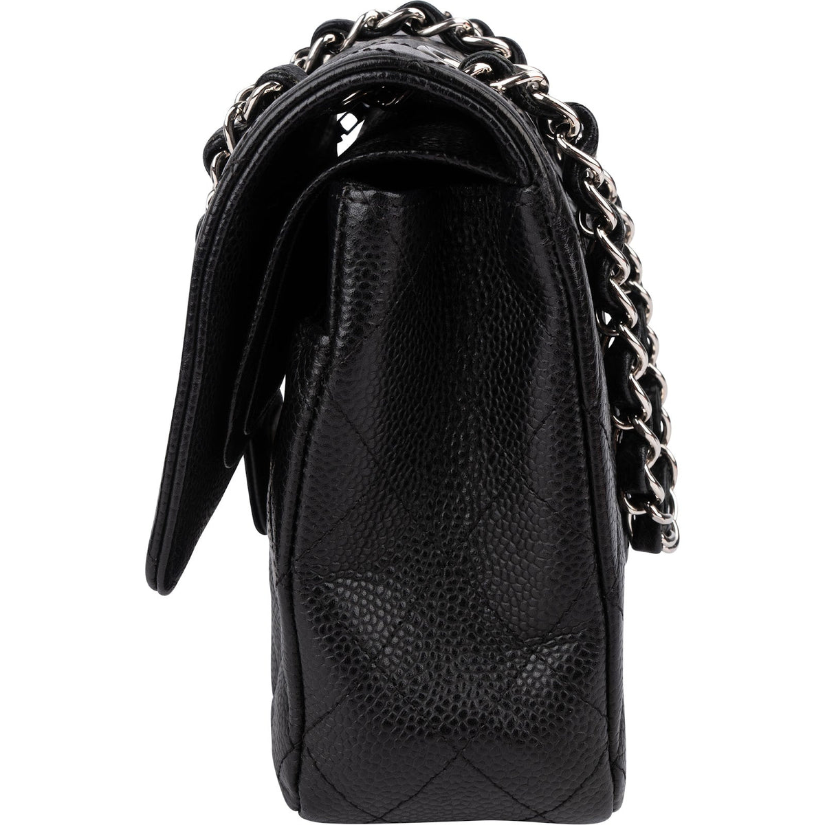 Chanel Quilted Caviar Leather Palladium Medium Double Flap Shoulder Bag
