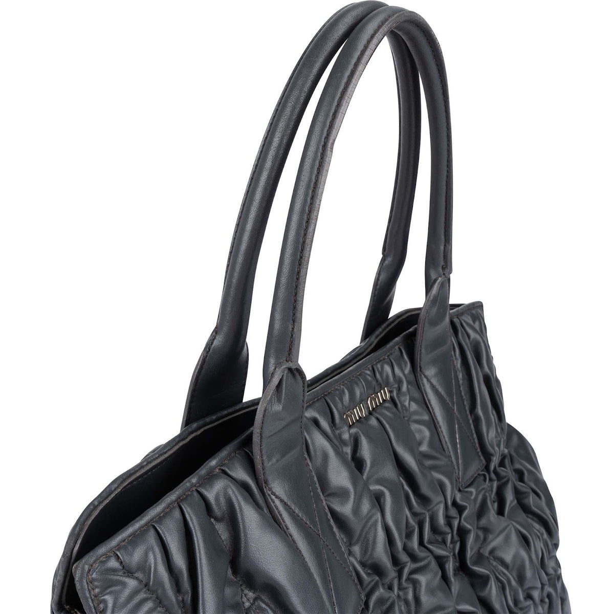 Miu Miu Grey Matelassé Nappa Leather Tote Handbag