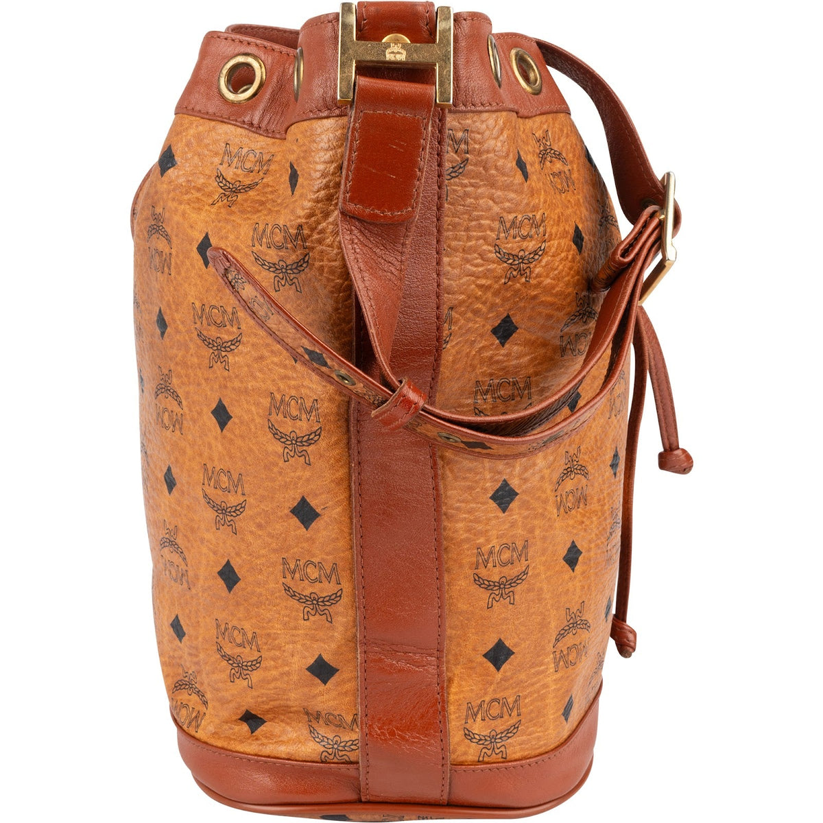 MCM Monogram Visetos Drawstring Bucket Crossbody Bag
