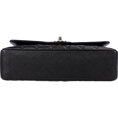 Chanel Quilted Caviar Leather Palladium Medium Double Flap Shoulder Bag