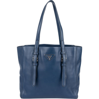 Prada Blue Leather Tote Shoulder Bag