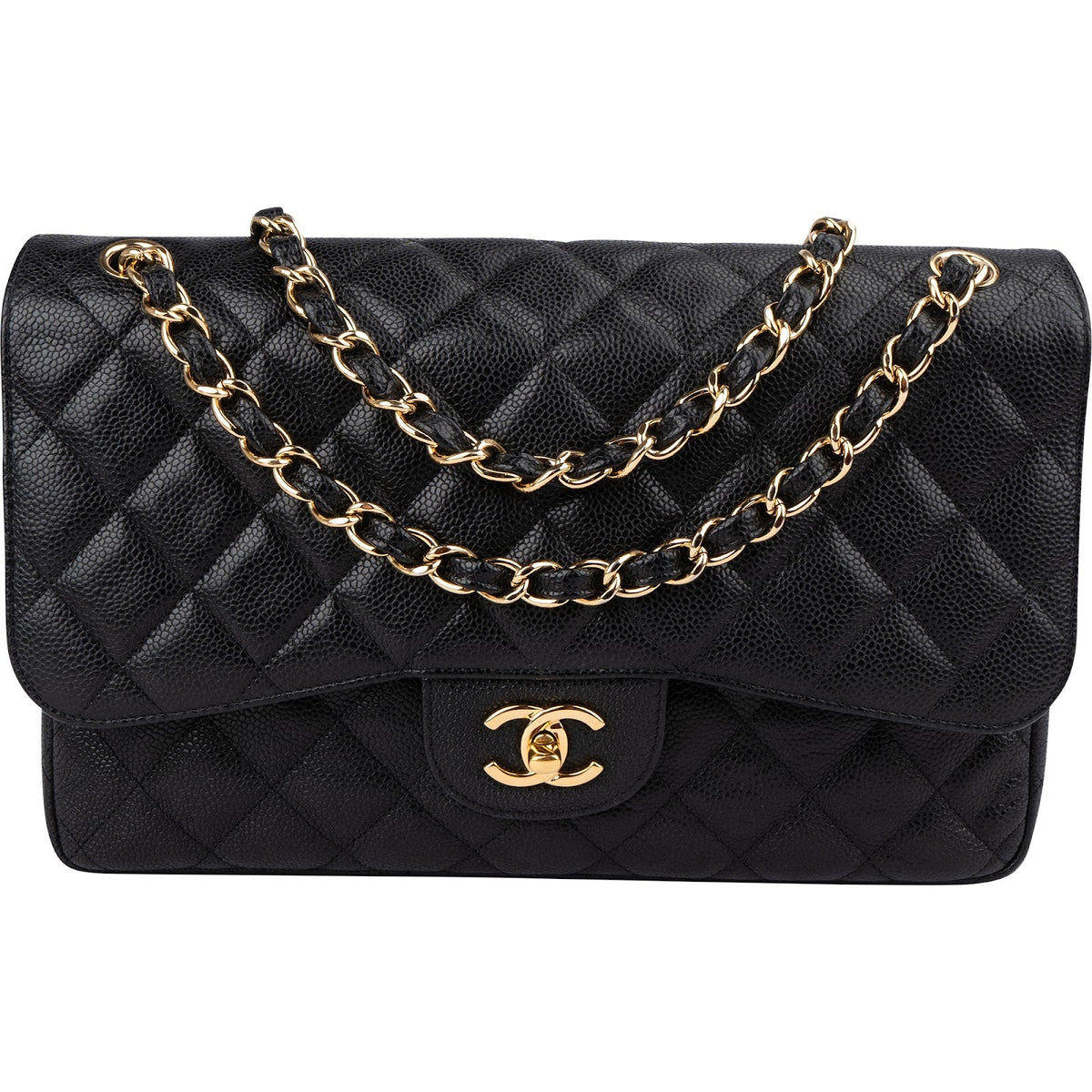Chanel Quilted Caviar Leather Jumbo Double Flap Crossbody Bag