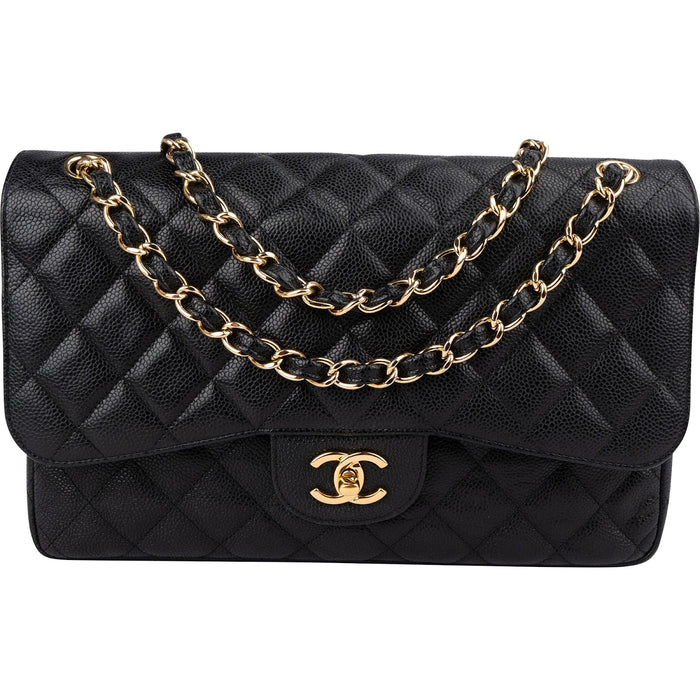 Chanel Quilted Caviar Leather Jumbo Double Flap Crossbody Bag