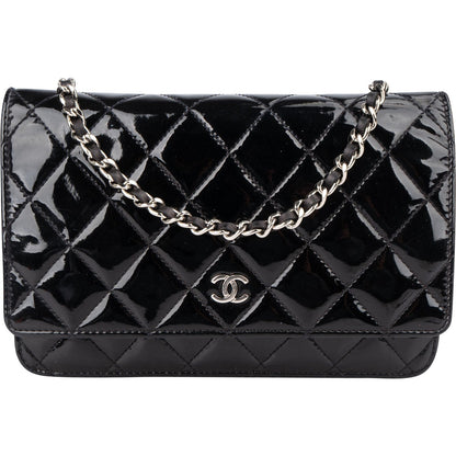 Chanel Quilted Patent Leather Wallet On Chain Crossbody Bag