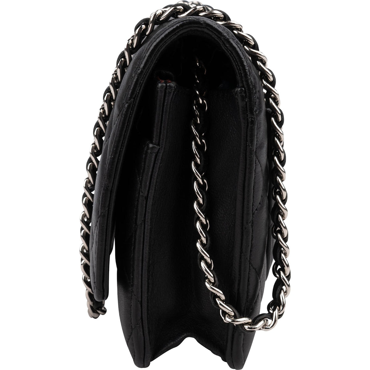 Chanel Quilted Lambskin Palladium Wallet On Chain Crossbody Bag