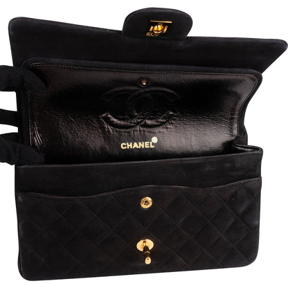 Chanel Quilted Suede 24K Gold Medium Double Flap Shoulder Bag