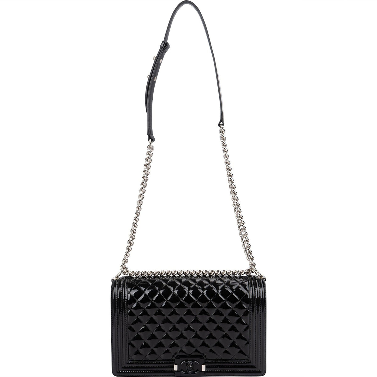 Chanel Quilted Patent Caviar Leather Large Boy Single Flap Crossbody Bag
