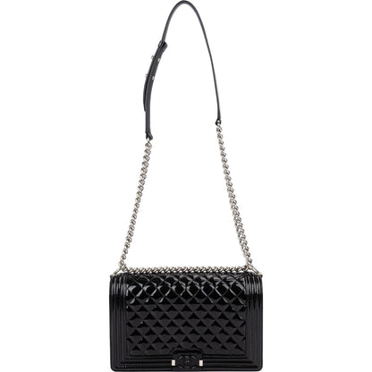 Chanel Quilted Patent Caviar Leather Large Boy Single Flap Crossbody Bag
