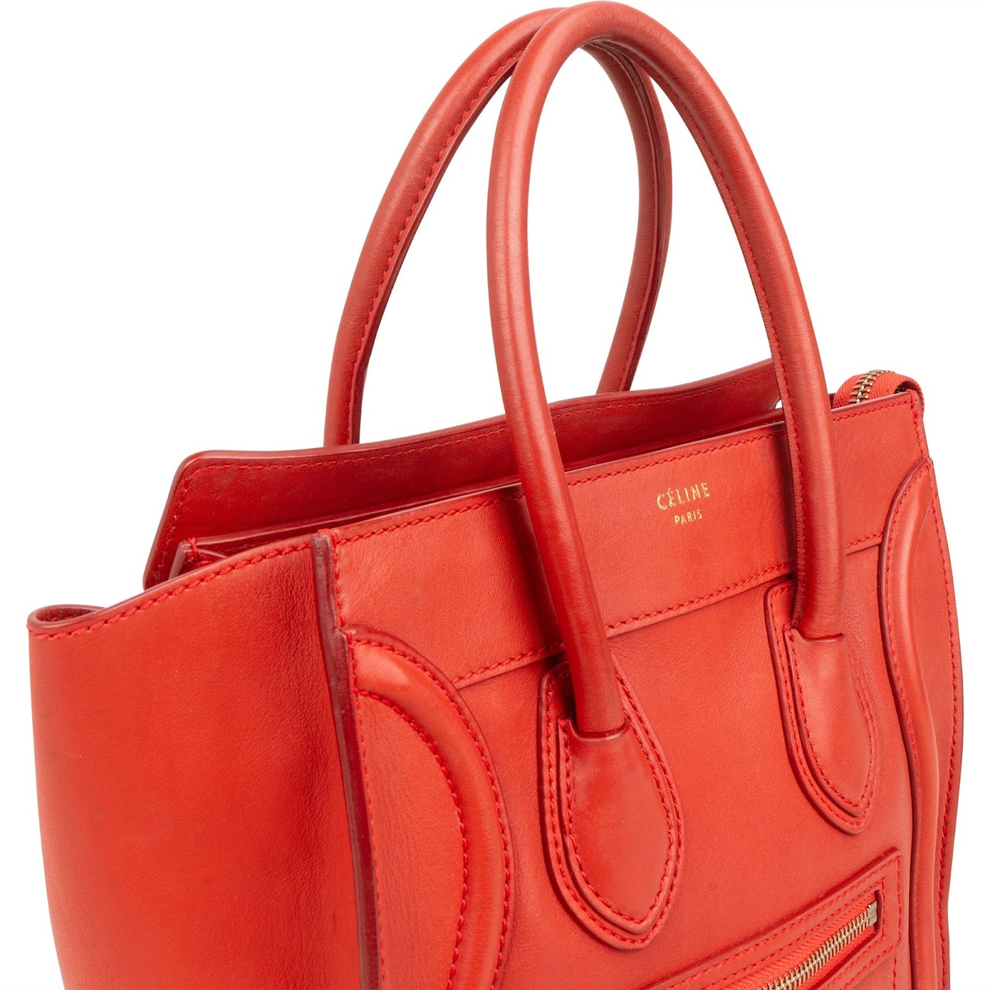 Céline Red Calf Leather Luggage Handbag