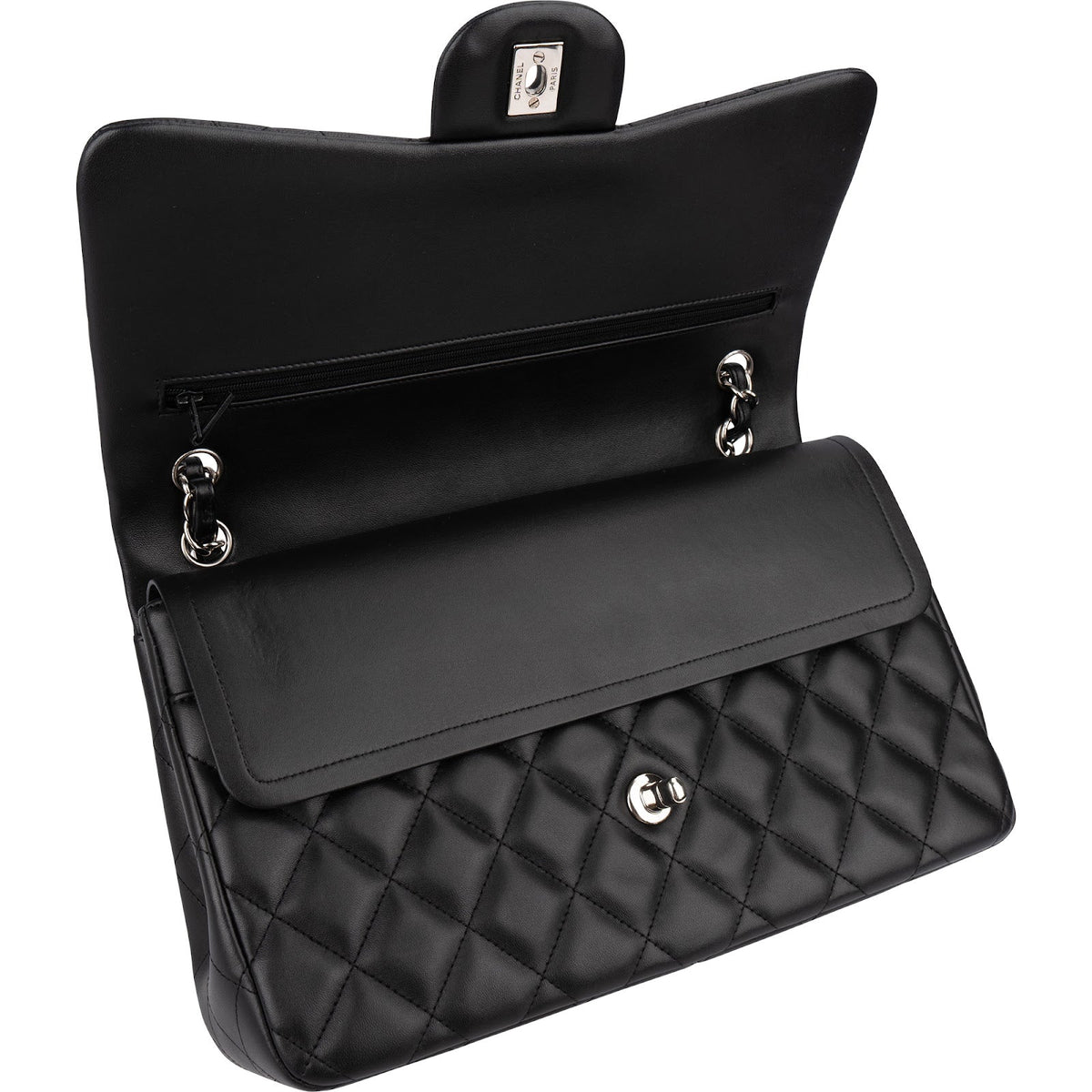 Chanel Quilted Lambskin Palladium Jumbo Double Flap Crossbody Bag