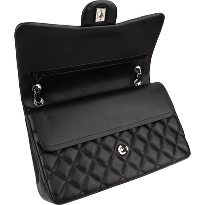 Chanel Quilted Lambskin Palladium Jumbo Double Flap Crossbody Bag