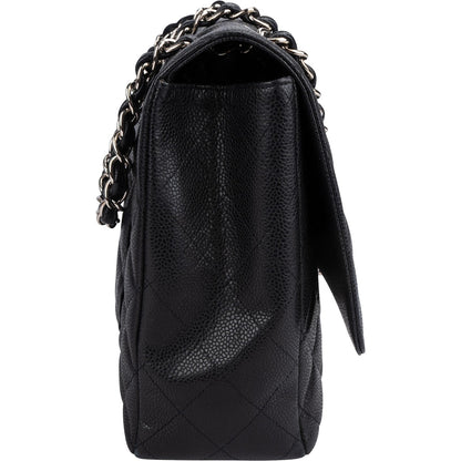 Chanel Quilted Caviar Leather Palladium Maxi Single Flap Crossbody Bag