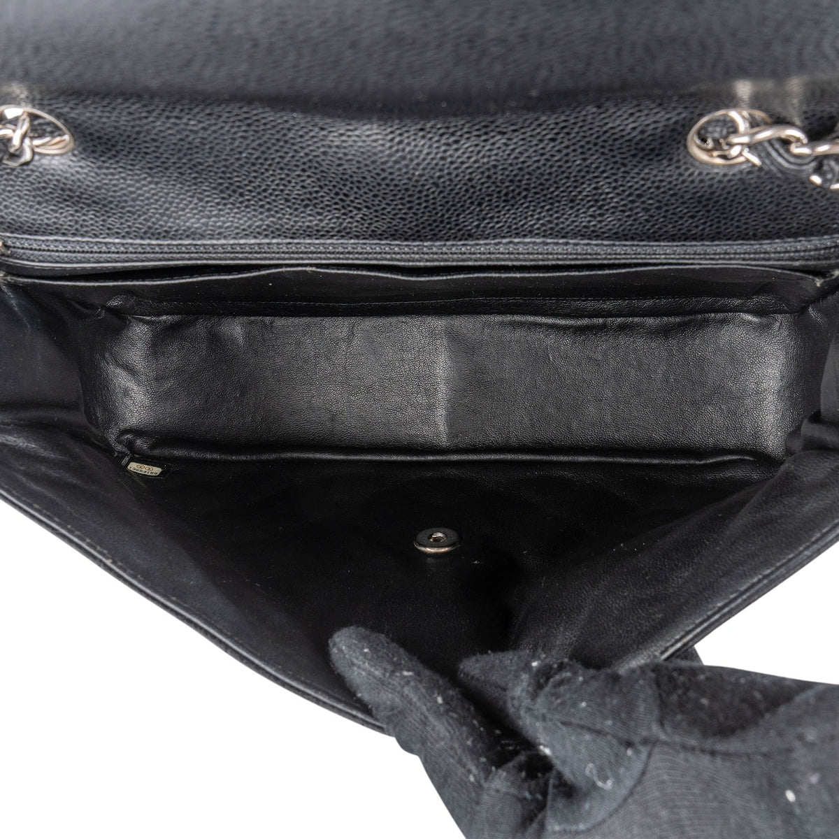 Chanel Quilted Caviar Leather Palladium Jumbo Singe Flap Crossbody Bag