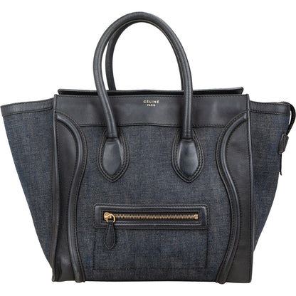 Céline Denim & Leather Luggage Tote Handbag