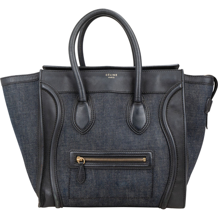 Céline Denim & Leather Luggage Tote Handbag