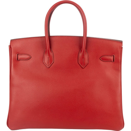 Hermès Rouge Epsom Leather Palladium Birkin 35 Handbag