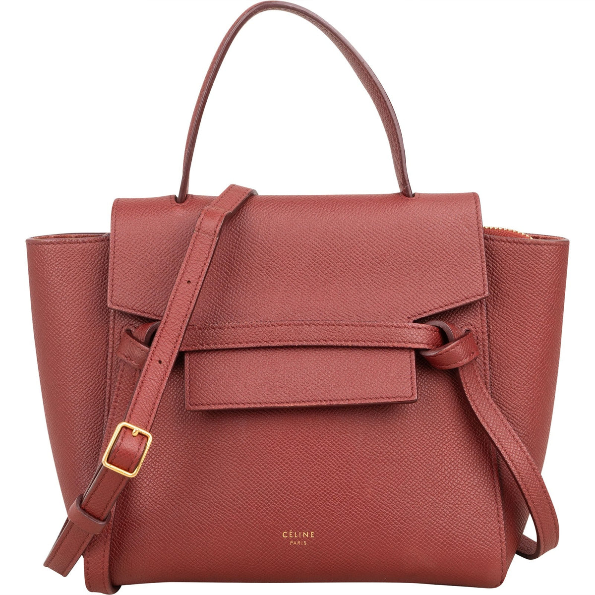 Céline Red Grained Calfskin Nano Belt Handbag