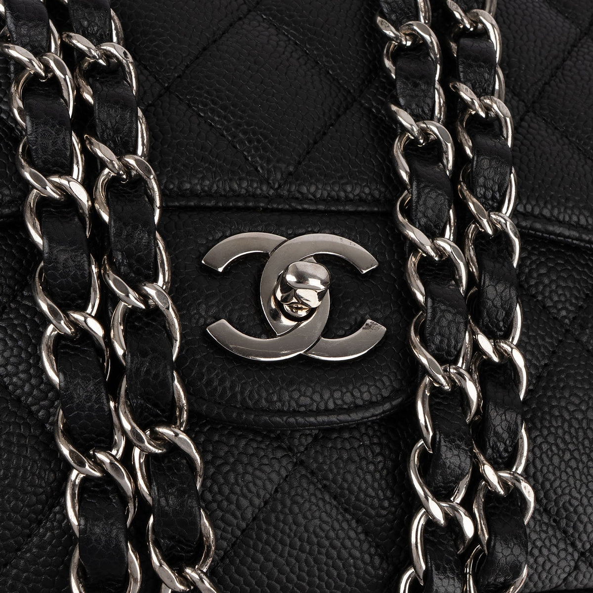 Chanel Quilted Caviar Leather Palladium Jumbo Single Flap Crossbody Bag