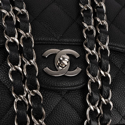 Chanel Quilted Caviar Leather Palladium Jumbo Single Flap Crossbody Bag