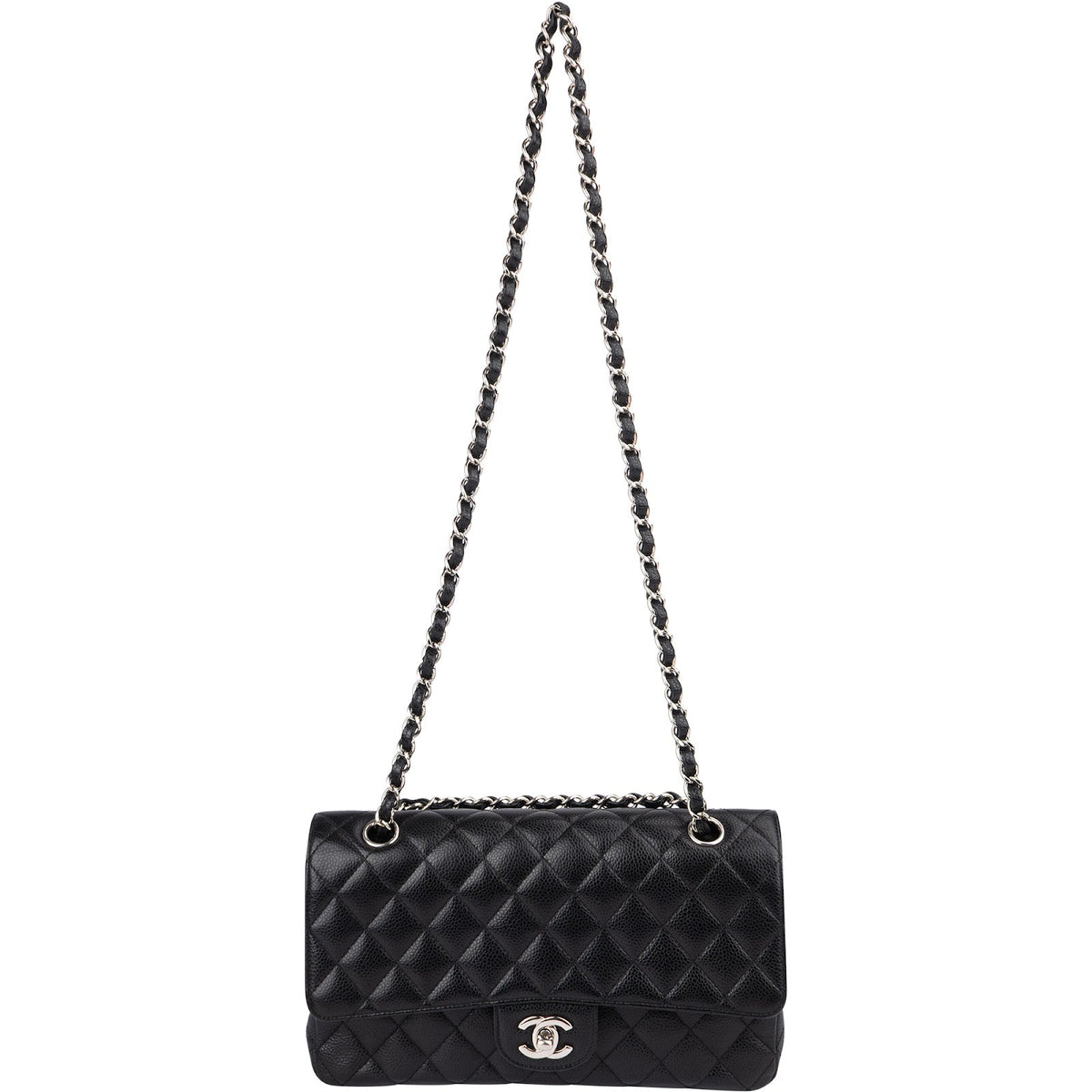 Chanel Quilted Caviar Leather Palladium Medium Double Flap Shoulder Bag