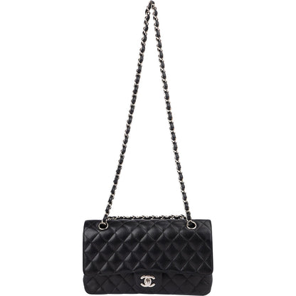 Chanel Quilted Caviar Leather Palladium Medium Double Flap Shoulder Bag