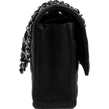 Chanel Quilted Caviar Leather Palladium Medium Double Flap Shoulder Bag
