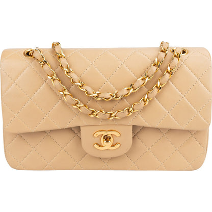 Chanel Quilted Lambskin 24K Gold Small Double Flap Shoulder Bag
