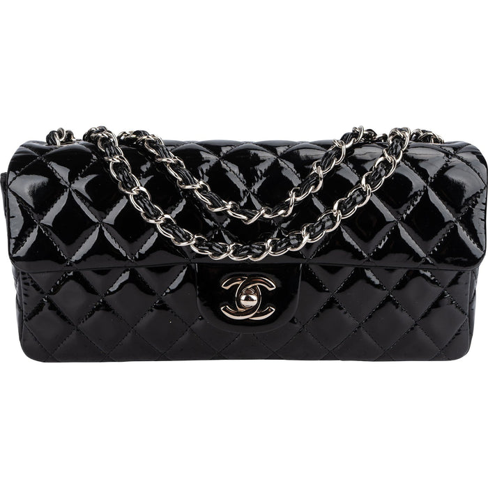 Chanel Quilted Patent Leather East West Single Flap Shoulder Bag