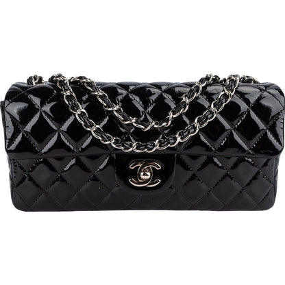 Chanel Quilted Patent Leather East West Single Flap Shoulder Bag