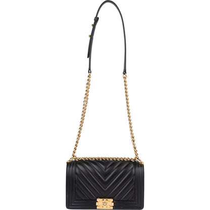 Chanel Quilted Chevron Boy Single Flap Crossbody Bag